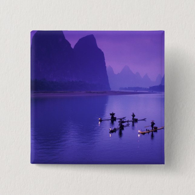 China, Li-Fluss. Kormoranfischer. Button (Vorderseite)