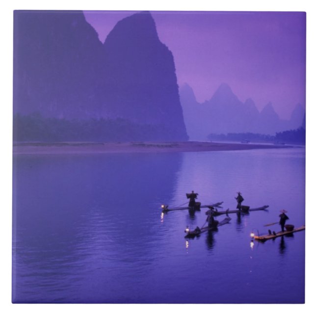 China, Li-Fluss. Kormoranfischer. Fliese (Vorderseite)