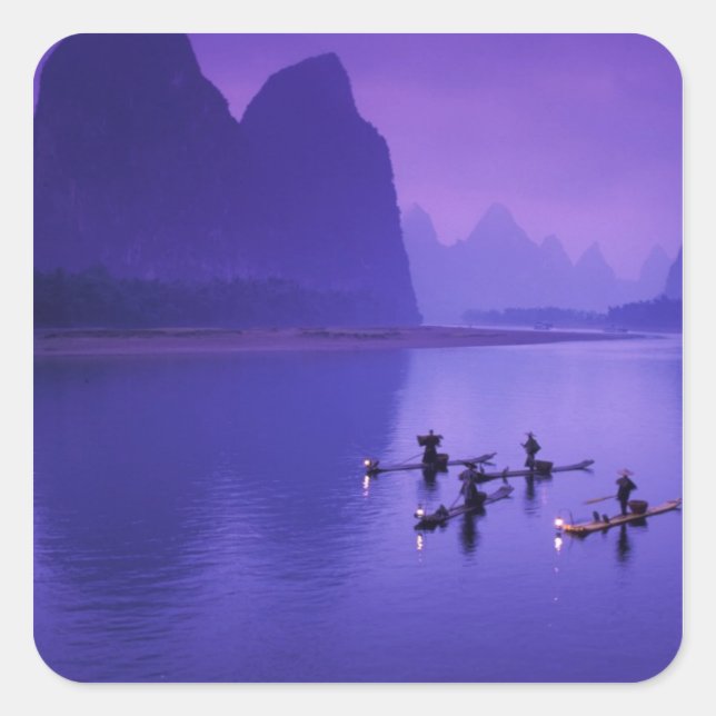 China, Li River. Kormorane Fischer. Quadratischer Aufkleber (Vorderseite)