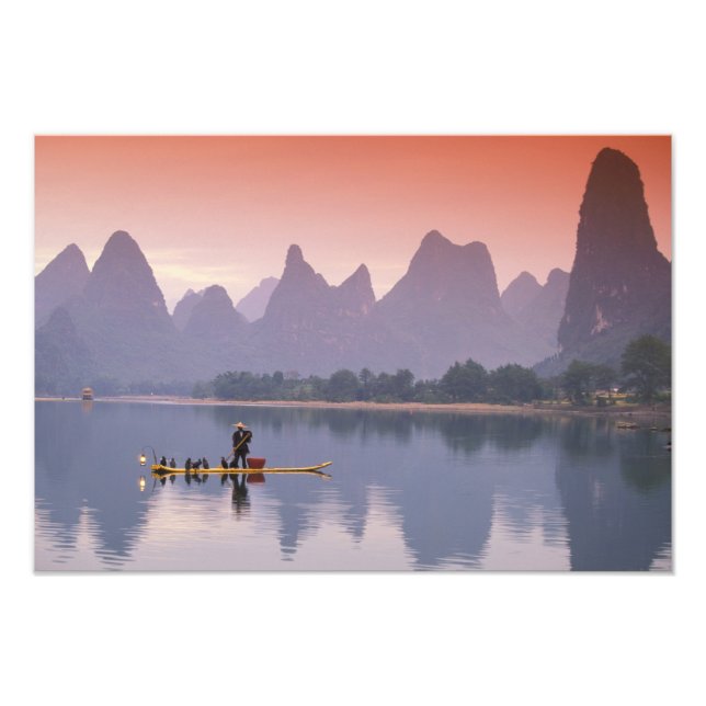 China, Li River. Single Kormoran Fischer. Fotodruck (Vorne)
