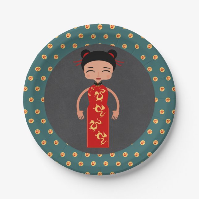 China-Mädchen Geburtstagsfeier Pappteller (Vorderseite)