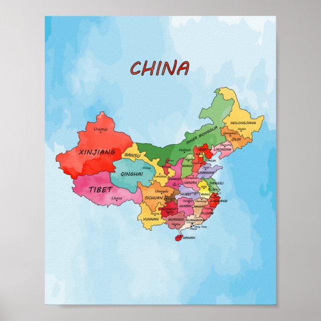China Map Aquarellbilder-Poster Poster (Vorne)