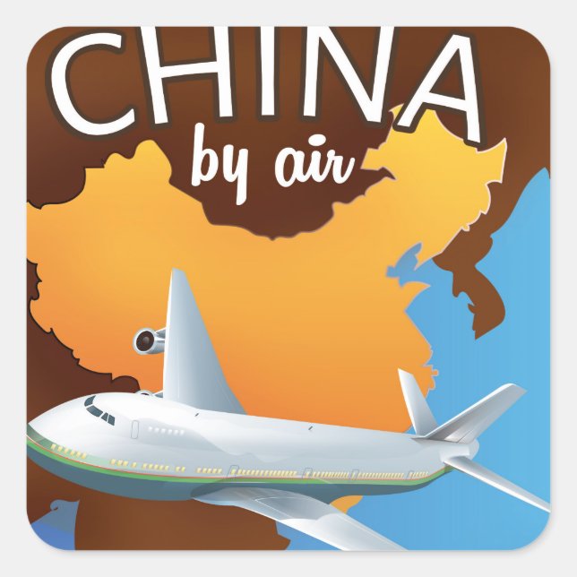 China nach Flugplakat Quadratischer Aufkleber (Vorderseite)