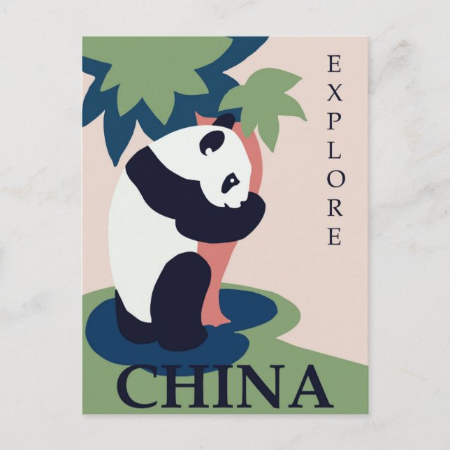 China Panda Vintage Reise Postkarte (Vorderseite)