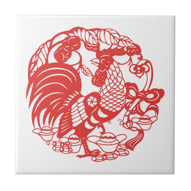 China Papercut Rooster Year 2017 tile Fliese (Vorderseite)
