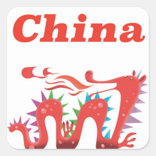 China roter Drache Vintage-Reiseposter Quadratischer Aufkleber