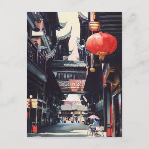 China "Shanghai Market" Wasserfarbe Postkarte