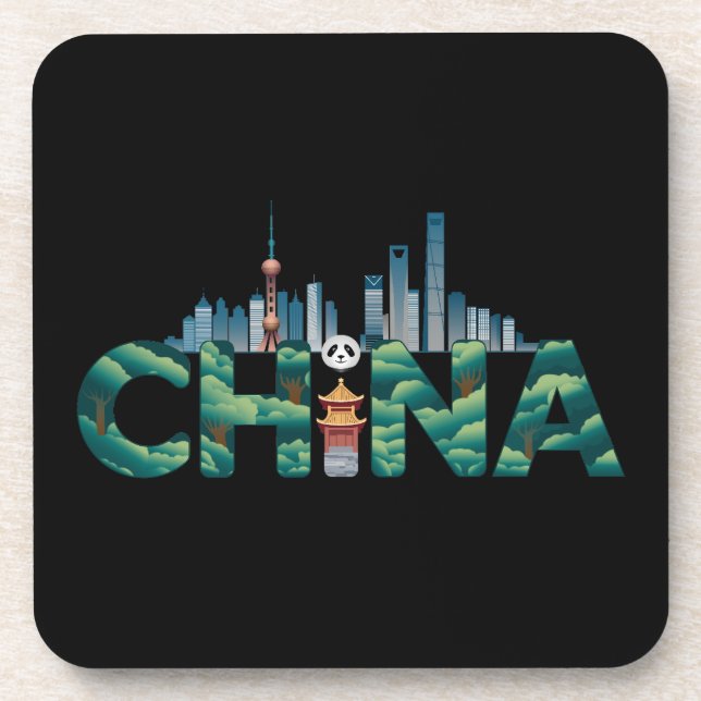 China Shanghai Temple Panda Getränkeuntersetzer (Vorderseite)