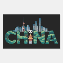 China Shanghai Temple Panda Rechteckiger Aufkleber