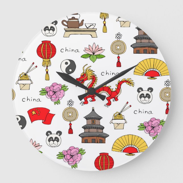 China-Symbolmuster Große Wanduhr (Vorderseite)