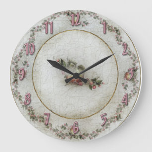 China-Teller mit rosa Rosen Große Wanduhr