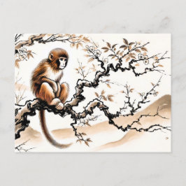 China Tinte zodiac Playful Monkey auf Baum Feiertagspostkarte