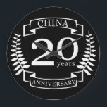 China Traditional wedding anniversary 20 years Große Wanduhr<br><div class="desc">A design to celebrate 20 years of marriage. This design has a white (China) colored laurel design on a black background. China is the traditional gift for this chance. The text reads china 20 years anniversary. A romantic design to celebrate your 20th year of marriage. If you would like any...</div>