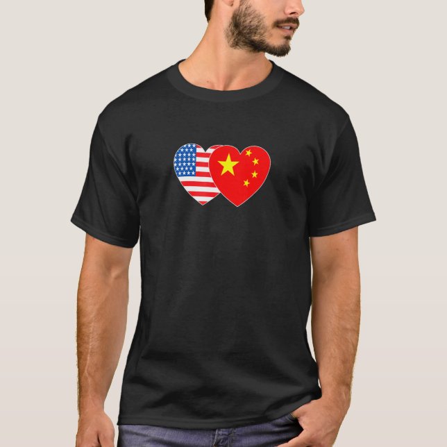 China und USA Flag Twin Heart für chinesisch-ameri T-Shirt (Vorderseite)