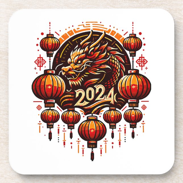 Chinas neues Jahr 2024 Getränkeuntersetzer (Vorderseite)