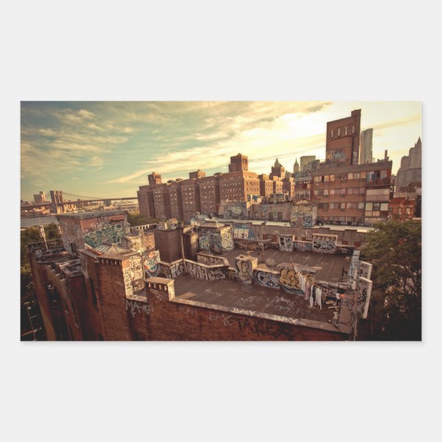 Chinatown Rooftop Graffiti Rechteckiger Aufkleber (Vorderseite)