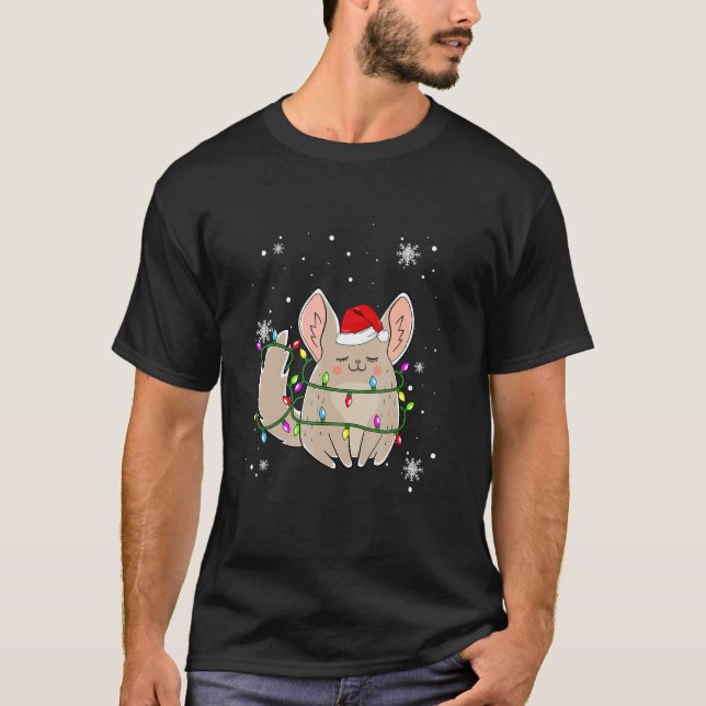 Chinchilla Christmas Lights Led Weihnachtsmannmütz T-Shirt (Vorderseite)