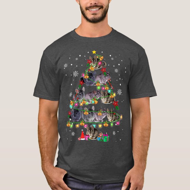Chinchilla Christmas Tree Funny Rodents Lover T-Shirt (Vorderseite)