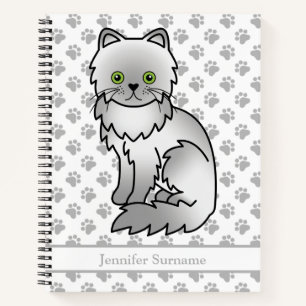 Chinchilla Grau Perser Cartoon-Katze & Benutzerdef Notizbuch