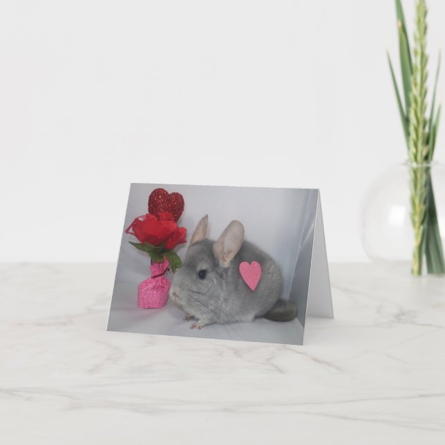 Chinchilla mit Herz auf Valentinenkarte Feiertagskarte (Vorderseite)