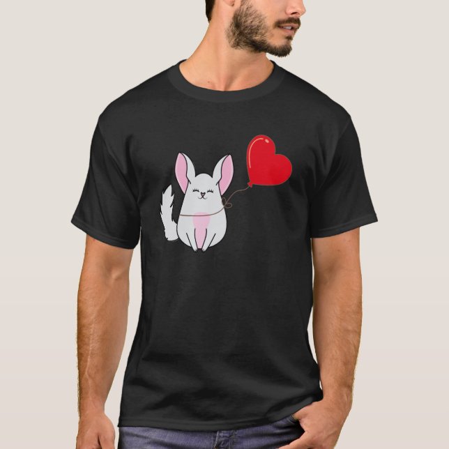 Chinchilla With Heart Balloon Valentines Day Love  T-Shirt (Vorderseite)