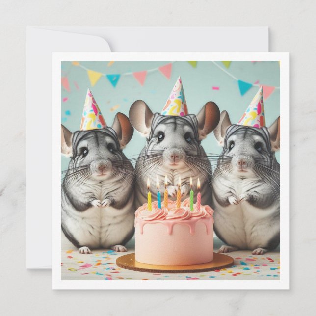 Chinchillas essen Kuchen Geburtstagseinladung Einladung (Vorderseite)