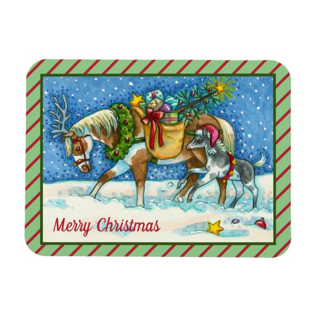 CHINCOTEAGUE PONIEN, URLAUB CHRISTMAS PORT MAGNET (Horizontal)