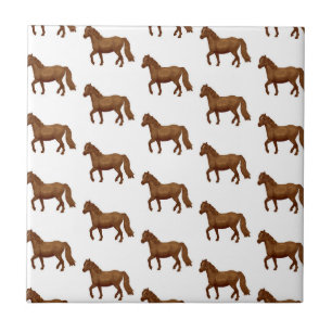 Chincoteague-Pony-Braun-Aquarellmalerei-Pferd Fliese