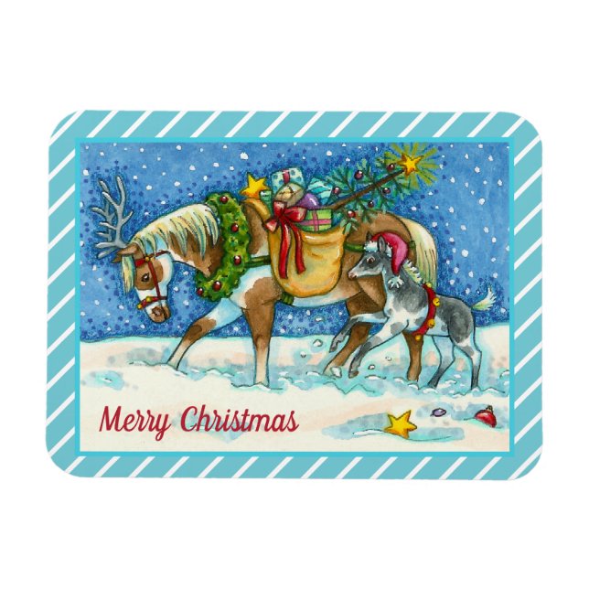 CHINCOTEAGUE PONY, URLAUB CHRISTMAS PORSE MAGNET (Horizontal)