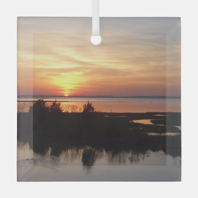 Chincoteague Sunset II Virginia Landschaft Ornament Aus Glas (Vorderseite)