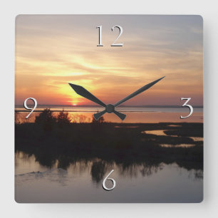 Chincoteague Sunset II Virginia Landschaft Quadratische Wanduhr