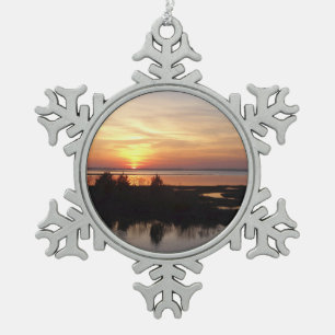 Chincoteague Sunset II Virginia Landschaft Schneeflocken Zinn-Ornament