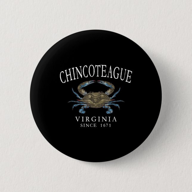 Chincoteague Virginia Blaue Krabbe Seit 1671 Weiß  Button (Vorderseite)