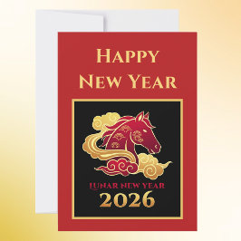 Chinese 2026 Horse Lunar New Years Card Dankeskarte