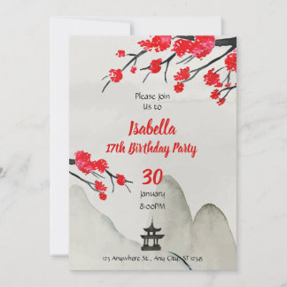 Chinese Birthday Invitation template New year invi Einladung