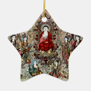 CHINESE-BUDDHA-MALEREI KERAMIK ORNAMENT