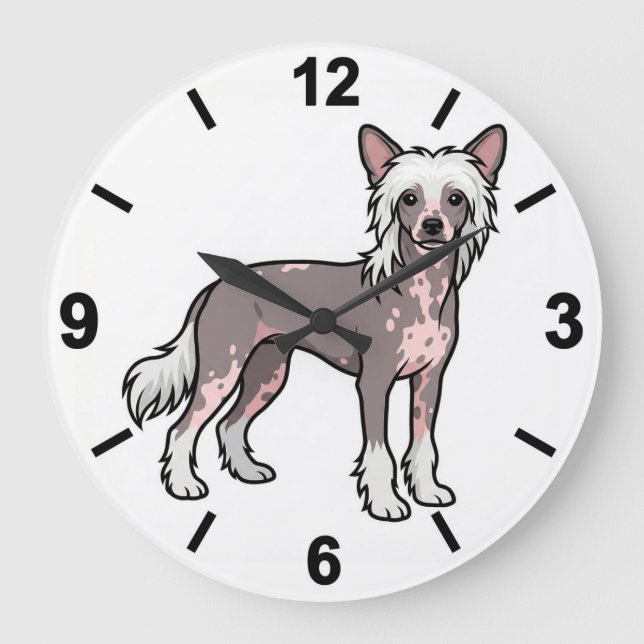 Chinese Crested Dog Wall Clock Unique Pet Decor Große Wanduhr (Vorderseite)