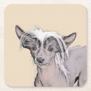 Chinese Crested Hairless Painting Original Dog Art Rechteckiger Pappuntersetzer