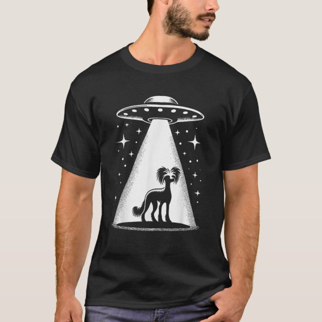 Chinese Crested Mom Dad Dog Funny Alien UFO Men Wo T-Shirt (Vorderseite)