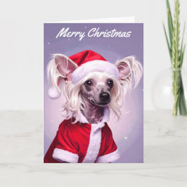 Chinese Crested Santa Christmas Karte