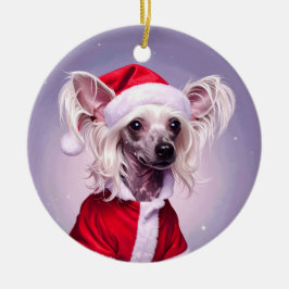 Chinese Crested Santa Christmas Keramik Ornament