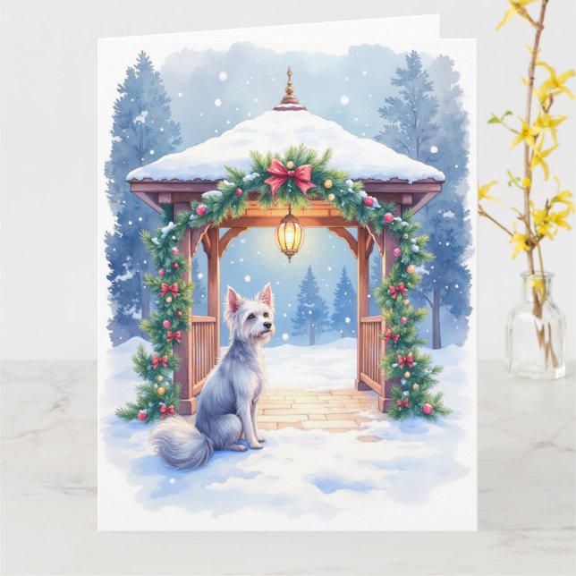 Chinese Crested Snowy Gazebo Christmas Art Karte (Gelbe Blume)