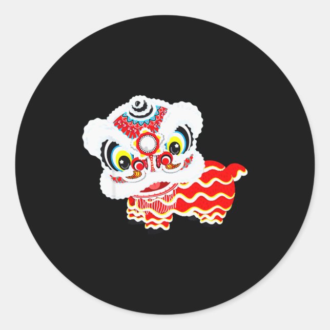 Chinese Cute Traditional Dancing Lion Art Happy Ne Runder Aufkleber (Vorderseite)