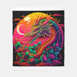 Chinese Dragon Colorful Neon Desin Fleecedecke