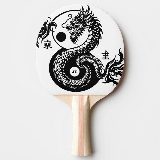 Chinese Dragon in Black and White Personalized Tischtennis Schläger (Vorderseite)