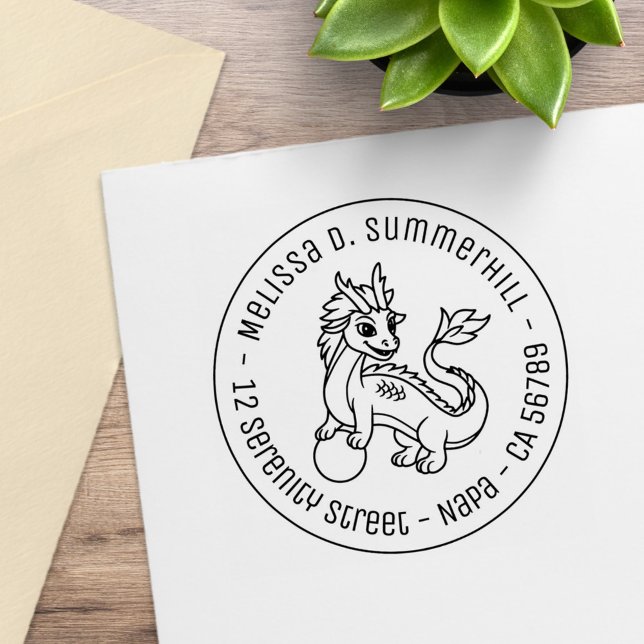 Chinese Dragon Round Address Gummistempel (Von Creator hochgeladen)