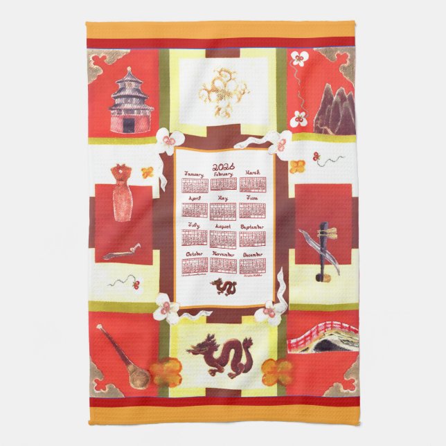 Chinese Favorites 2026 Calendar Fabric Font Geschirrtuch (Vertikal)