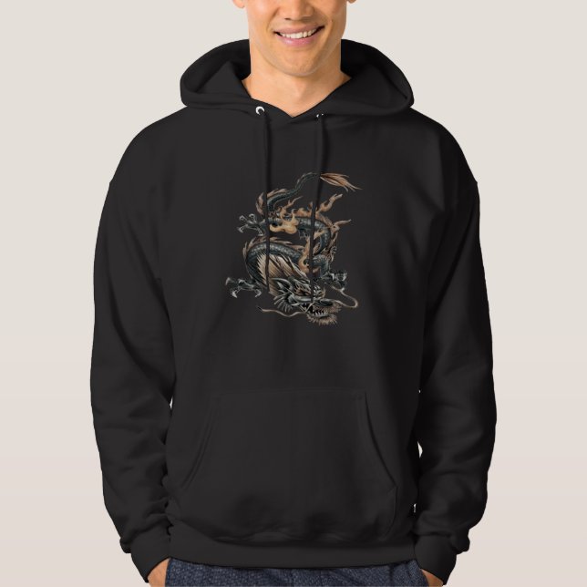 Chinese Fire Dragon In Light Gray And Caramel Yell Hoodie (Vorderseite)