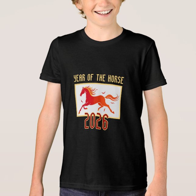 Chinese Fire Horse New Year 2026 Kid's Tri-Blend Shirt (Vorderseite)