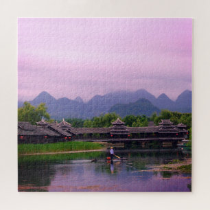 Chinese Fisherman, Lake bei Sonnenuntergang Landsc Puzzle